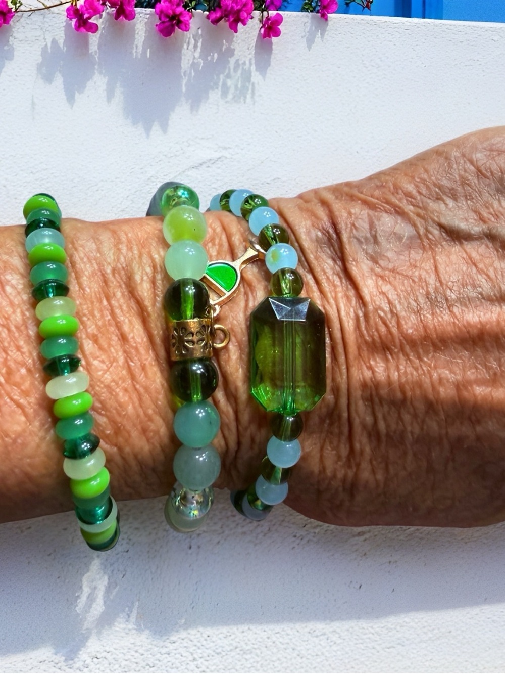 Hand Crafted Green Beaded Bracelet Set